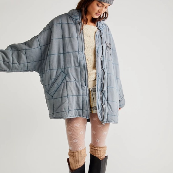 Free People Dolman Quilted Jacket in Denim - Picture 4 of 8